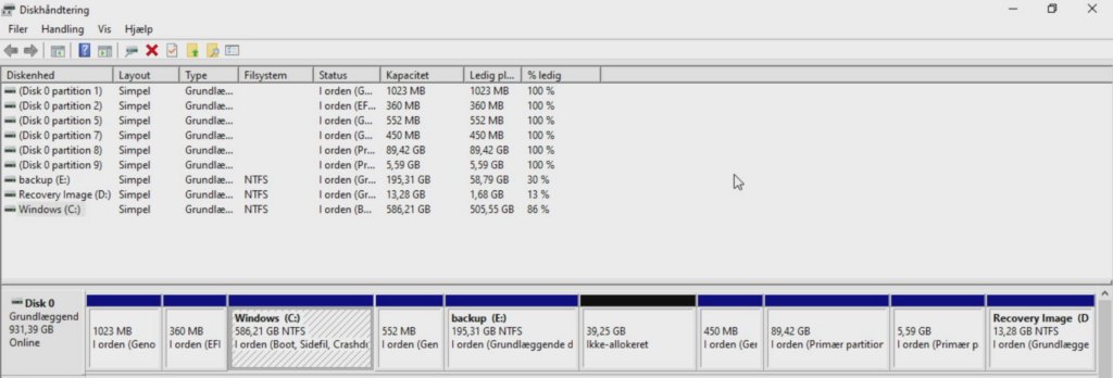 Original partition layout